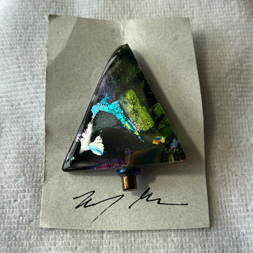 Handmade Dichoic Glass Tree Shaped Pin/Brooch by Geddes Studio